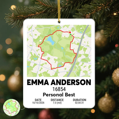Personal Best Running Route Map Custom Acrylic Ornament - Personalized Runner Race Gift