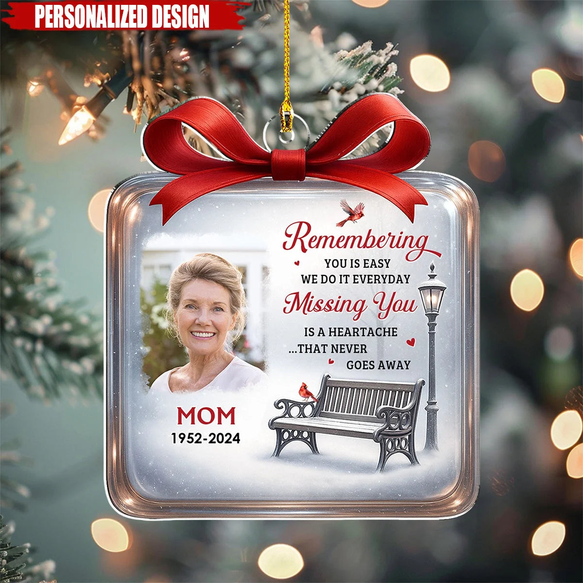 Remembering You Personalized Acrylic Ornament - Custom Cardinal Memorial Keepsake