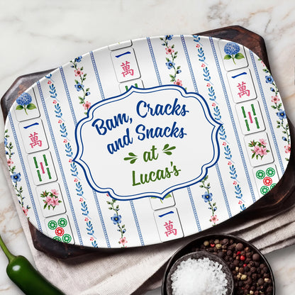"Bam Cracks and Snacks" Personalized Mahjong Serving Platter - Custom Game Night Serving Tray Gift for Best Friends