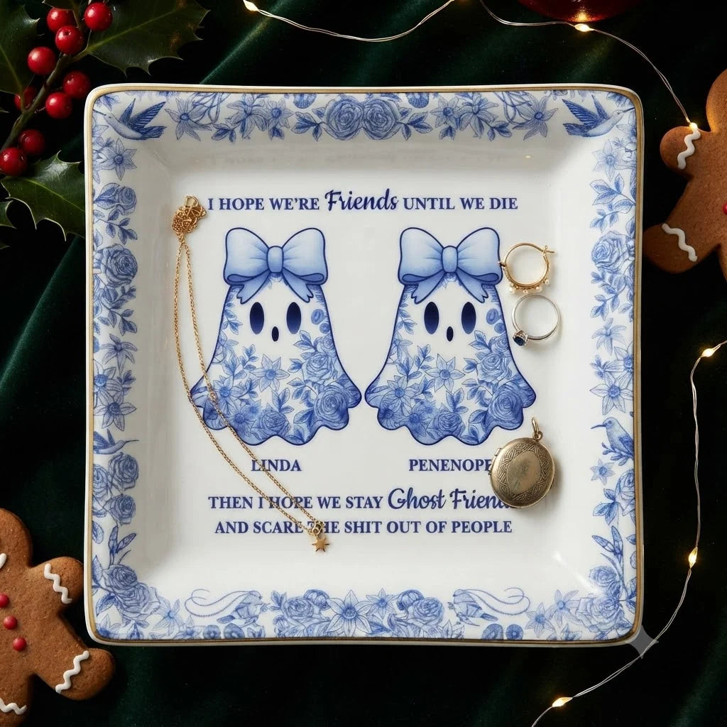 "Friends Until We Die" Personalized Ghost Jewelry Dish - Halloween Keepsake Gift for Best Friends