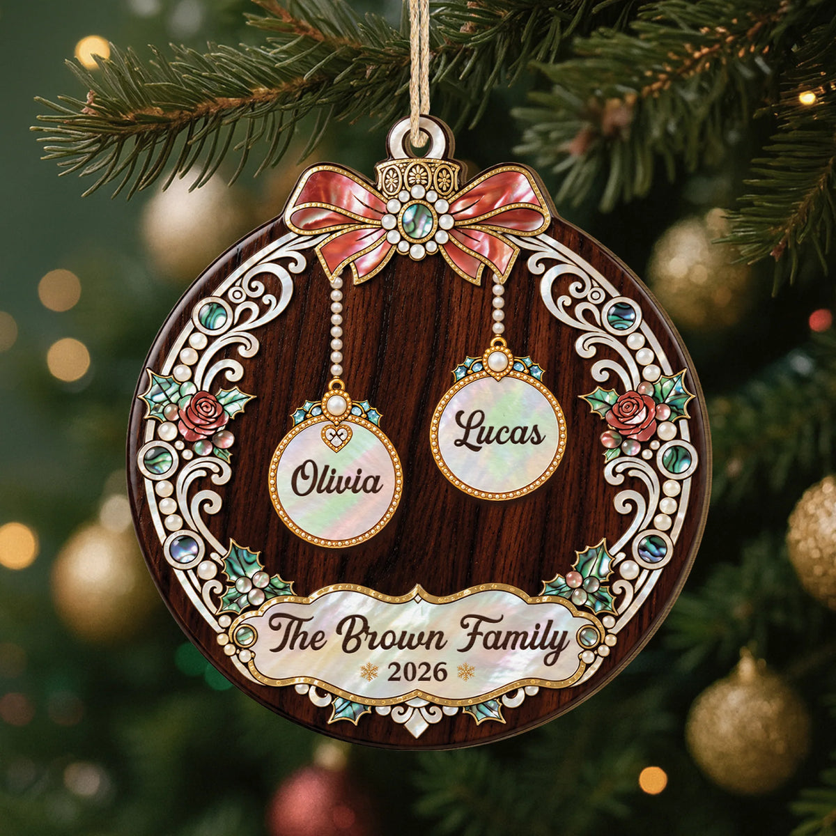 Personalized Family Christmas Wooden Ornament - Custom Baubles Keepsake Gift
