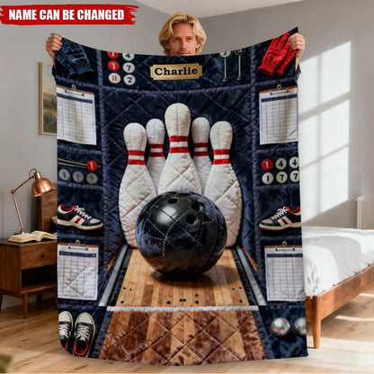 Custom Name Bowling Blanket - Personalized Gift for Bowlers and League Fans