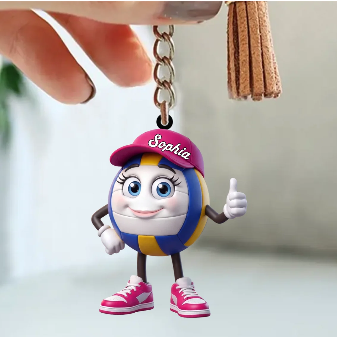 Thumbs Up Volleyball Mascot Personalized Acrylic Keychain - Custom Name Gift for Volleyball Players and Fans