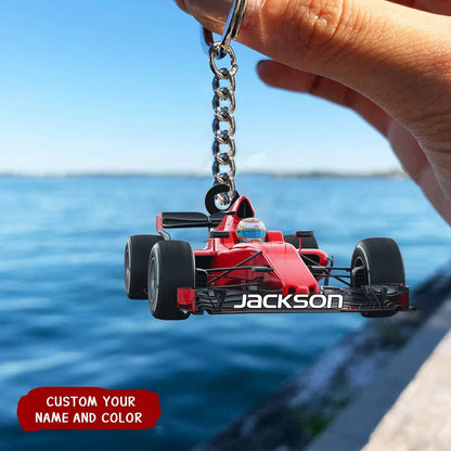 Personalized Race Car Acrylic Keychain - Custom Name Gift for Racing Fans