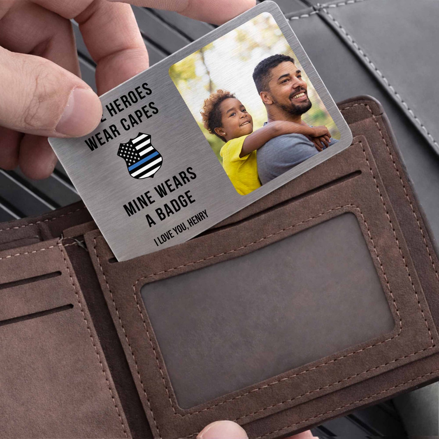 Custom Police Dad Wallet Card for Dad with personalized design details for meaningful gifting image 10