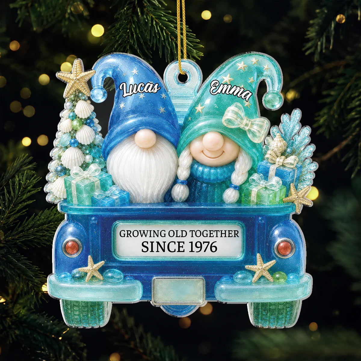 Growing Old Together Personalized Couple Acrylic Ornament - Custom Gnome Keepsake Gift