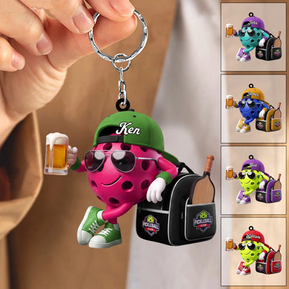Post Game Beer Toast Personalized Pickleball Keychain - Custom Pickleball Player Gift