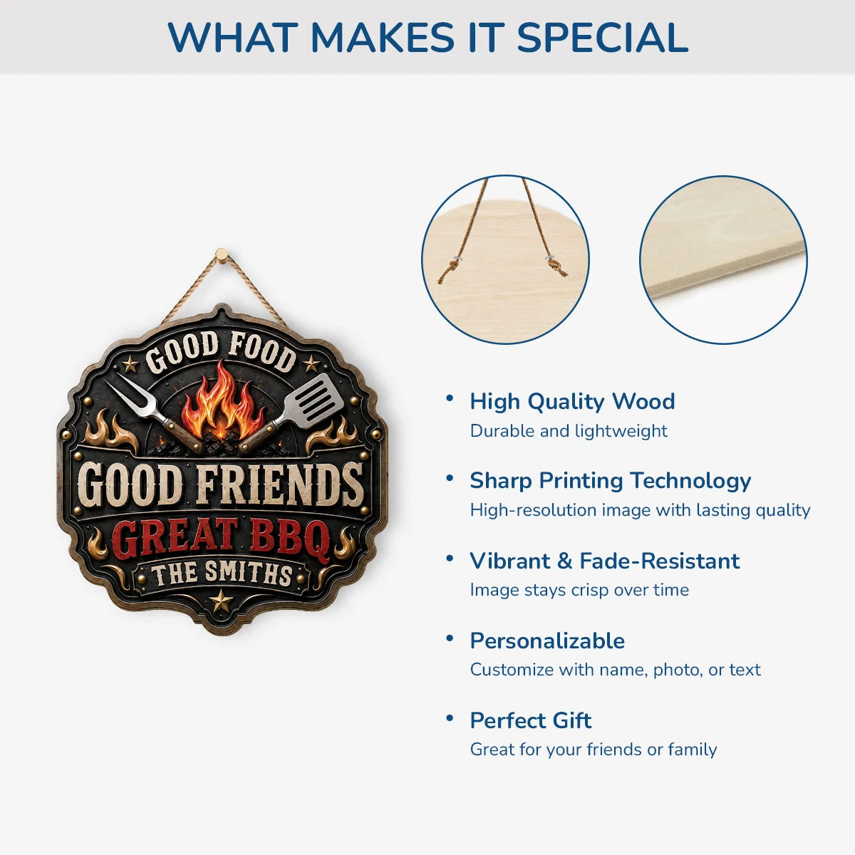 "Good Food Good Friends Great BBQs" Personalized Wood Sign - Custom Backyard Grill Decor