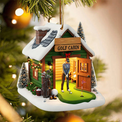 Golf Cabin Personalized Christmas Ornament - Custom Acrylic Golfer Keepsake Gift for Golf Lovers