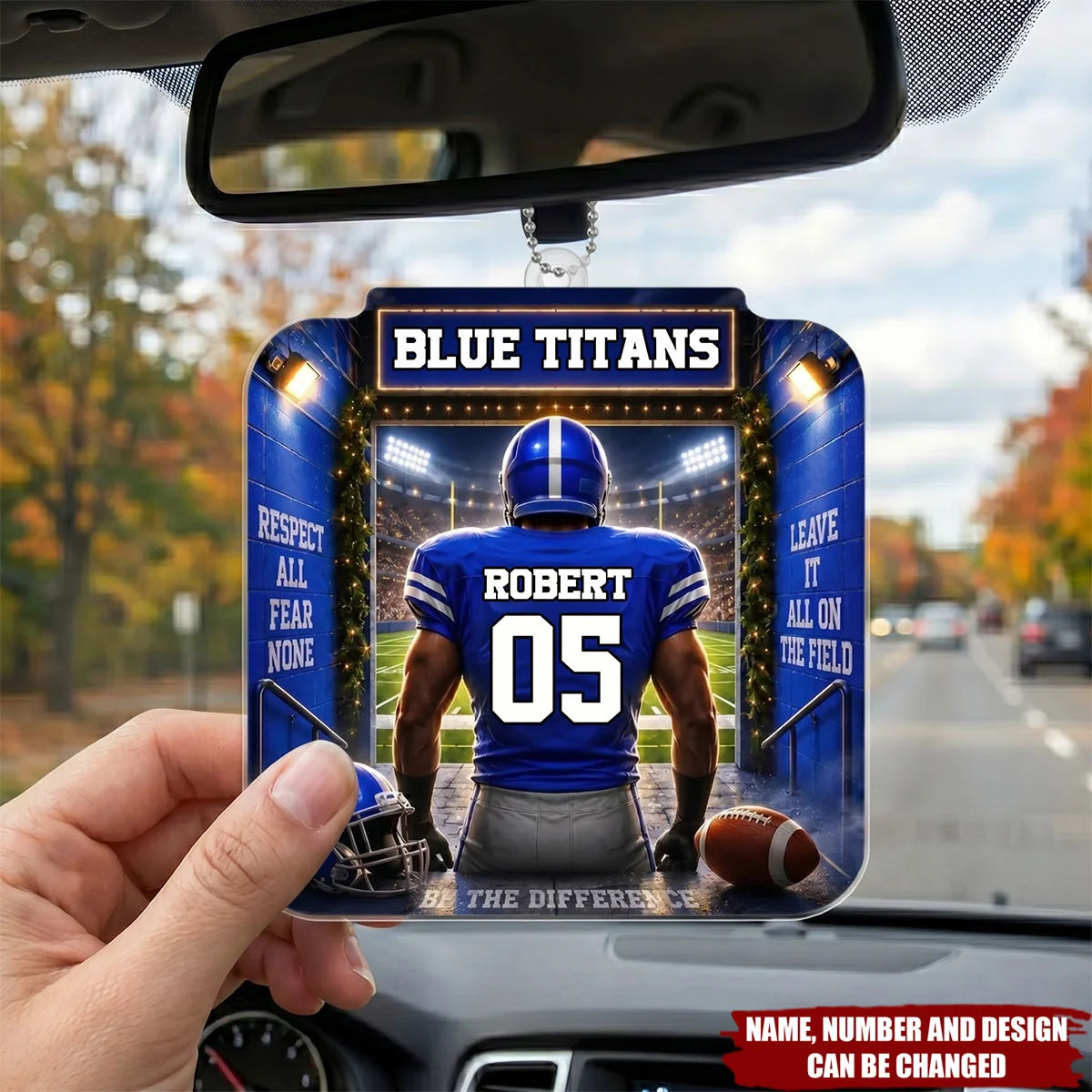 "Play Hard Win Proud" Personalized Football Acrylic Car Ornament - Custom Gift for Sports Fans