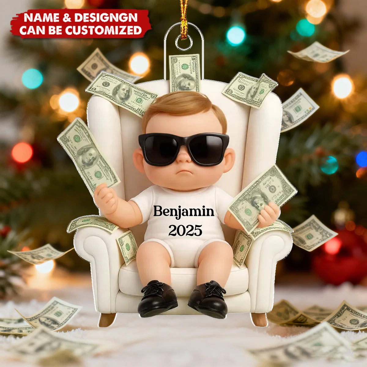 Funny Boss Kid With Dollar Personalized Acrylic Ornament -  Grandkids Christmas for Son