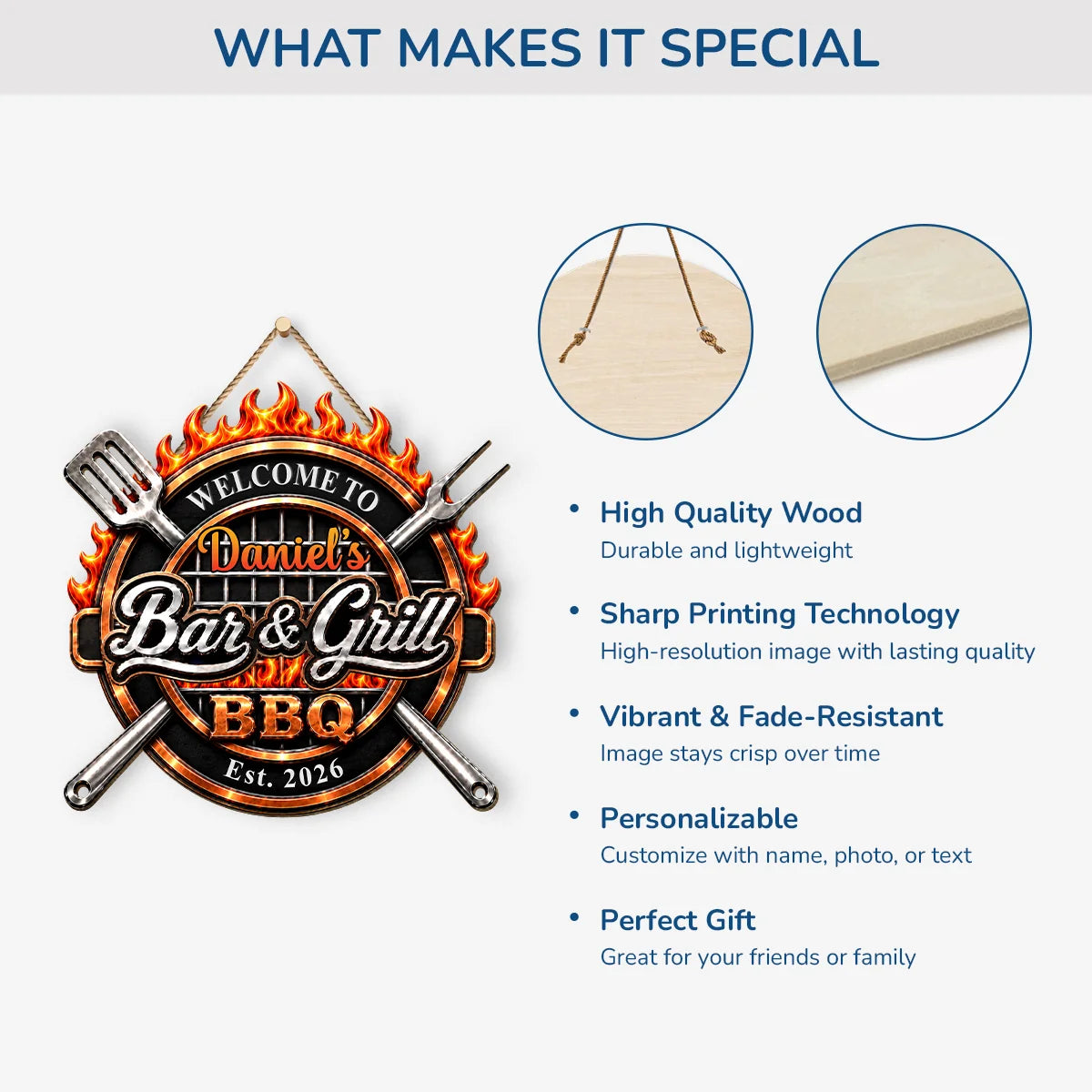 Welcome to BBQ Bar & Grill Personalized Wood Sign - Custom Backyard Outdoor Patio Decor