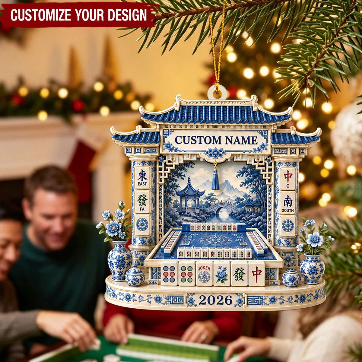 Personalized Mahjong Ornament 2026 - Custom Name Keepsake Christmas Gift for Friends