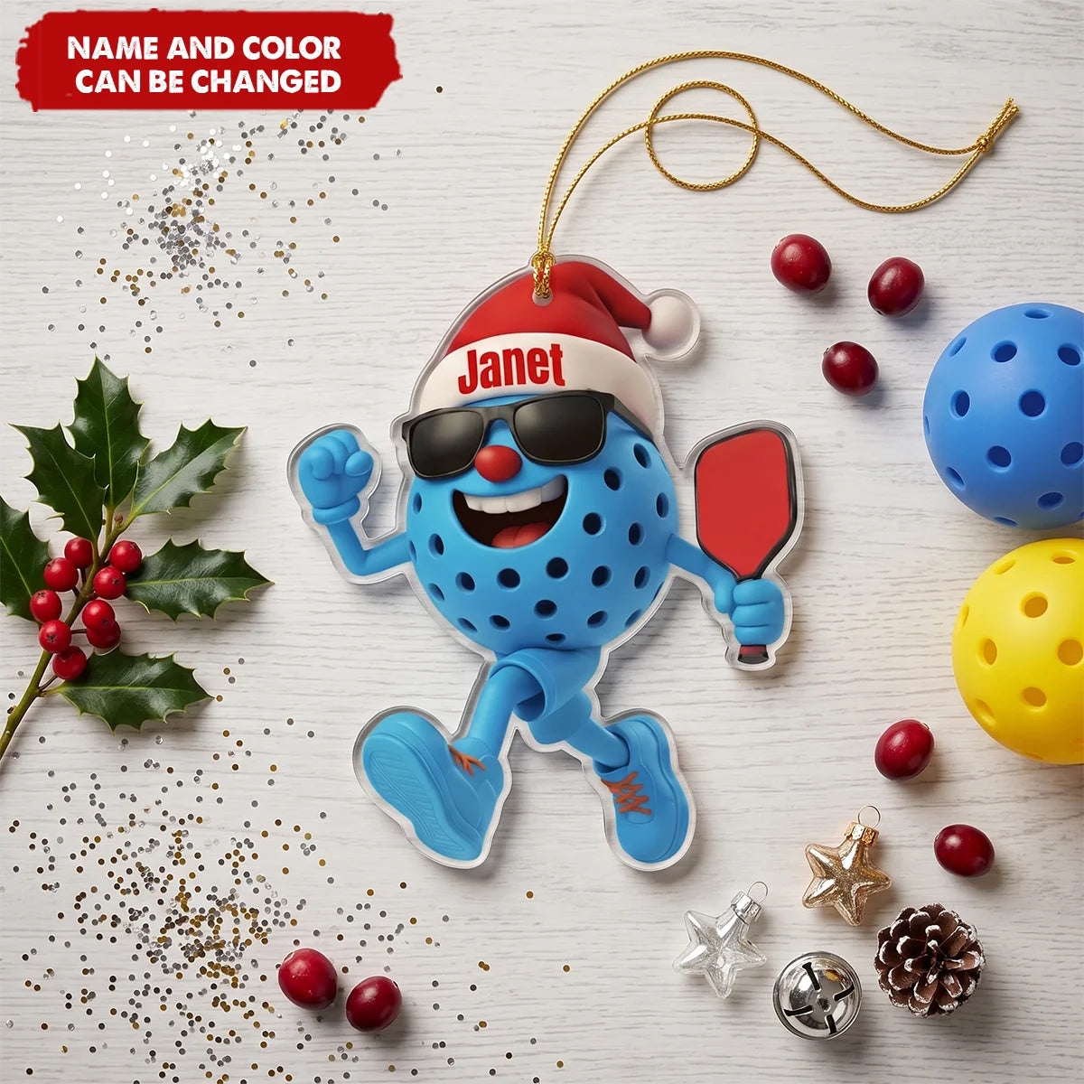 Custom Name Pickleball Player Acrylic Ornament - Personalized Holiday Keepsake Gift for Players