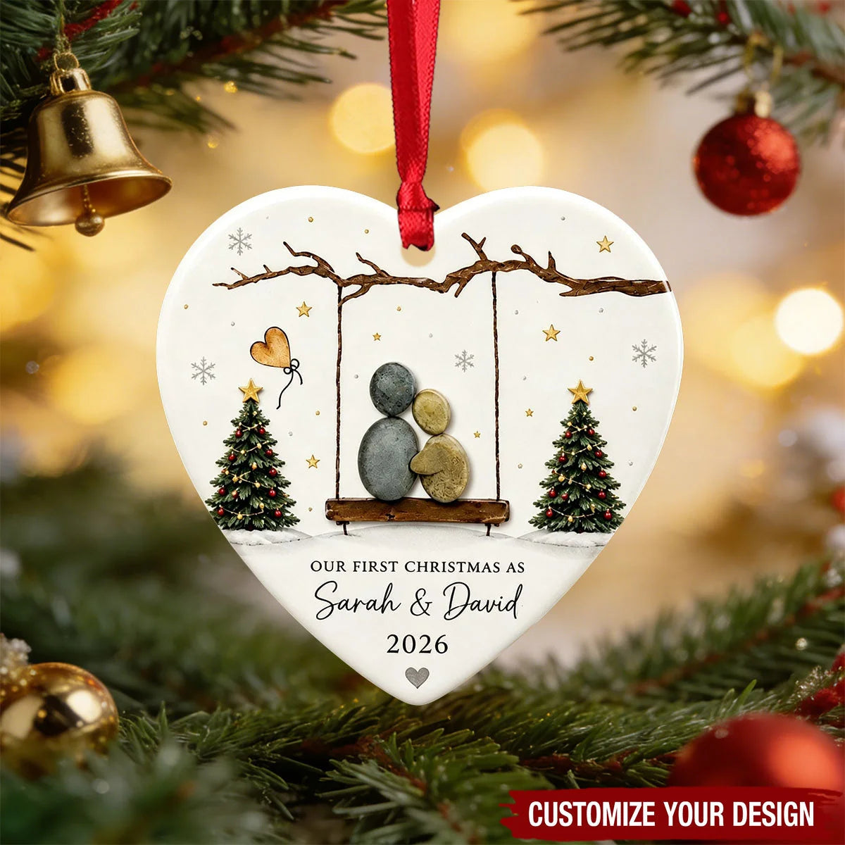 Our First Christmas As a Couple - Custom Heart Ceramic Ornament Keepsake Gift