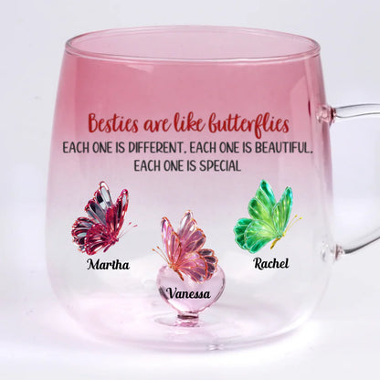 Besties Are Like Butterflies Personalized Gradient Glass Mug - Custom Sister Friendship Gift 11 oz
