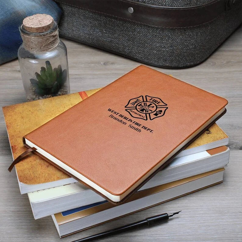 Personalized Firefighter Leather Journal - Custom Fireman Notebook & Station Keepsake Gift for Heroes