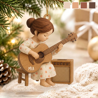 Custom Guitar Player Girl Keepsake - Personalized Acoustic Guitarist Wooden Ornament Gift for Music Lovers
