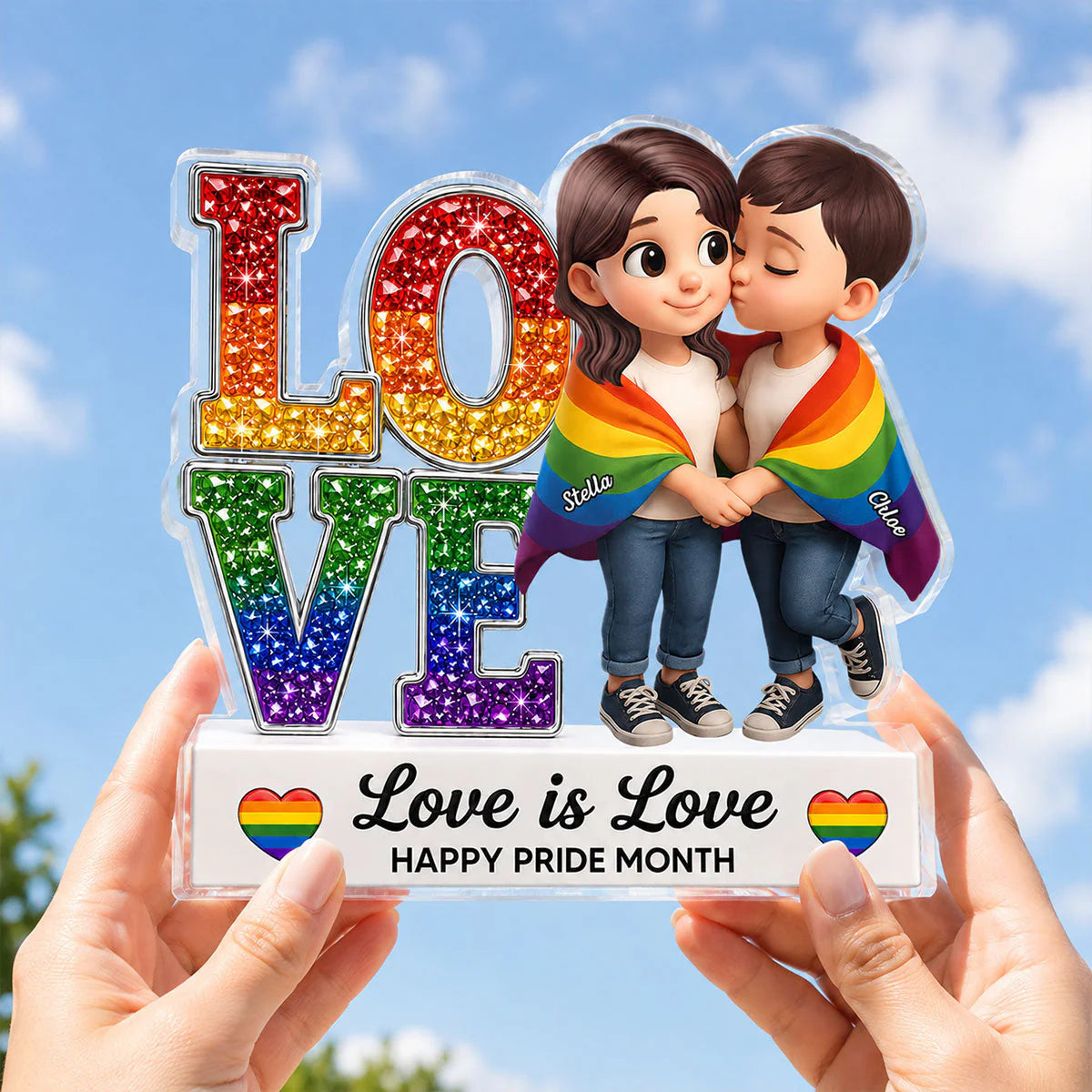 Plaque material and size view - Custom Pride Month Couple Gift