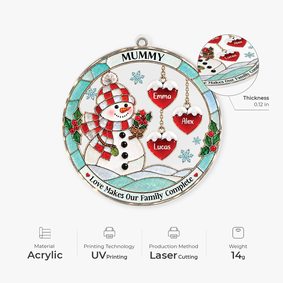 Love Makes Our Family Complete - Personalized Acrylic Ornament Mom Christmas Keepsake