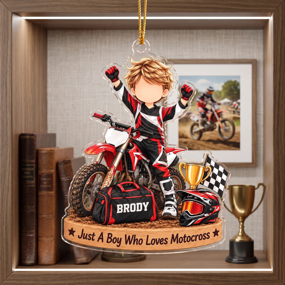 Just A Boy Who Loves Motocross Personalized Acrylic Ornament - Custom Dirt Bike Keepsake