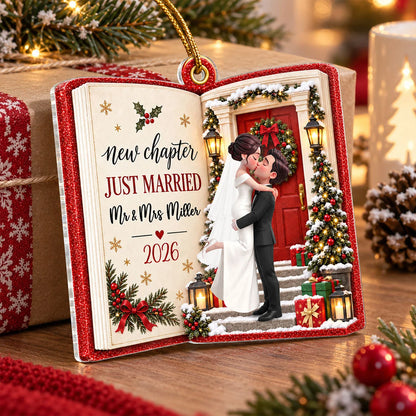 "New Chapter Just Married" Personalized Acrylic Ornament - First Christmas Gift for Couples