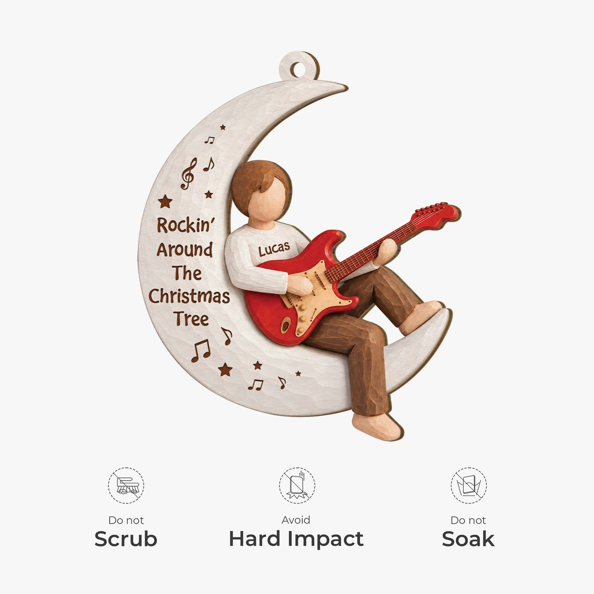 Rockin' Around The Christmas Tree Personalized Wooden Ornament - Custom Gift for Guitar Lovers