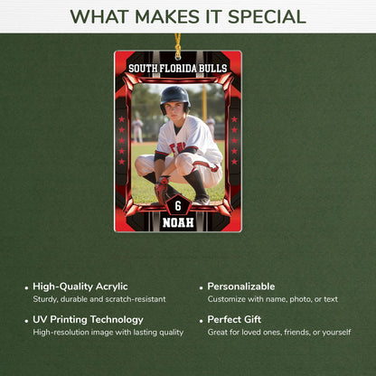 Custom Sports Trading Card Photo Acrylic Ornament - Baseball Player Christmas Keepsake