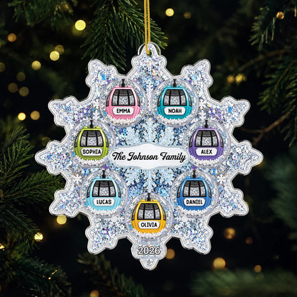 Custom Ski Gondola Snowflake Acrylic Ornament - Personalized Family Name Christmas Keepsake Gift