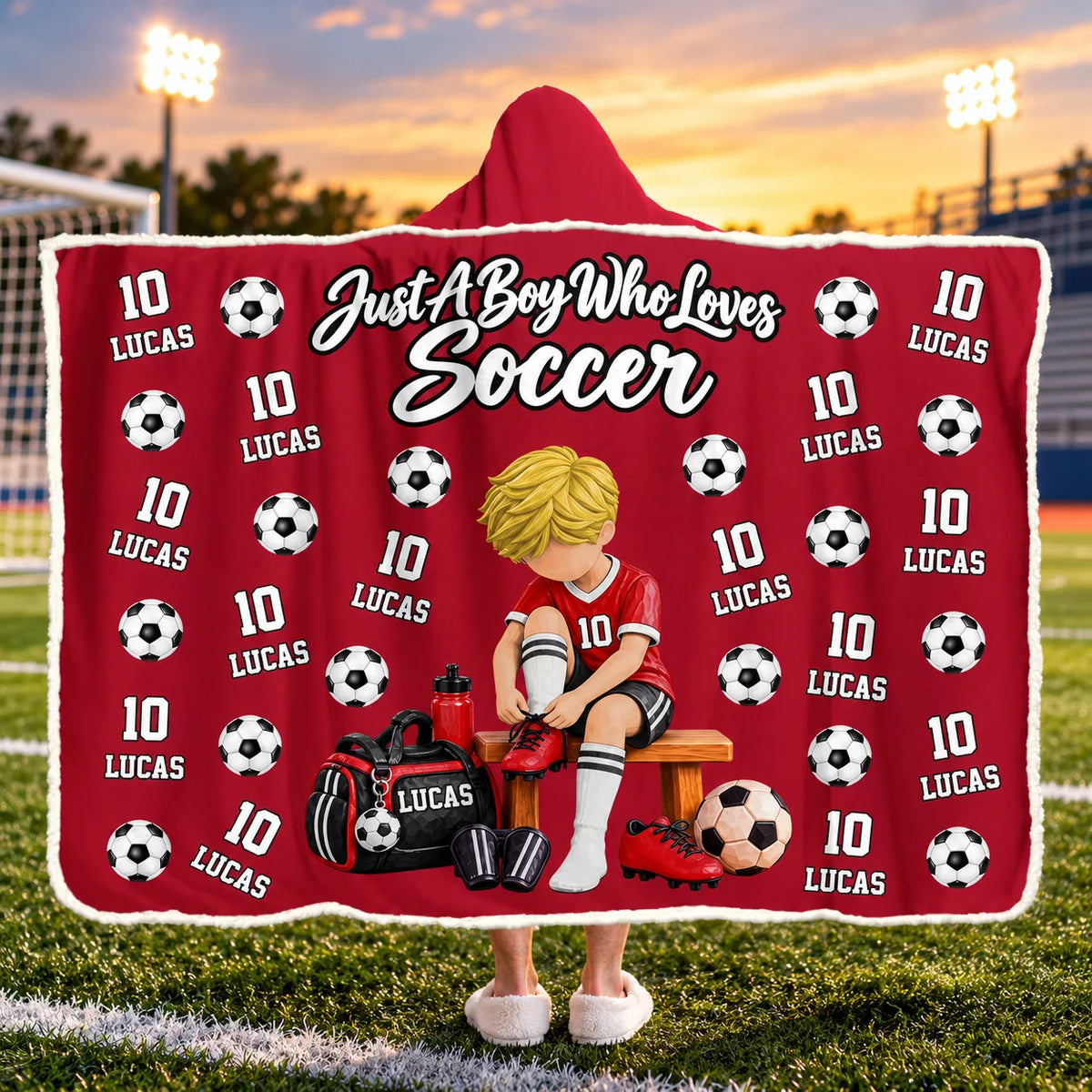 Just A Boy Who Loves Soccer, Personalized Soccer Wearable Blanket Hoodie For Soccer Lovers, Soccer Players MI209 VH01 DN10