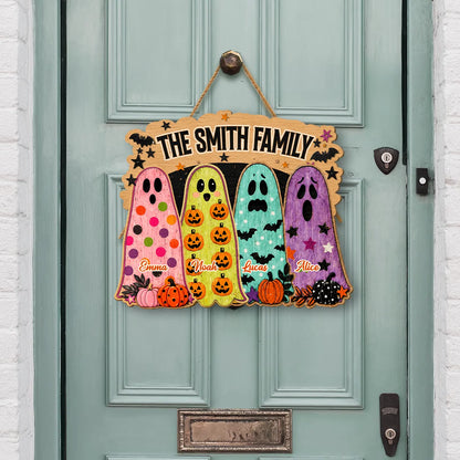 Personalized Halloween Family Wood Sign - Custom Spooky Ghost Door Decor