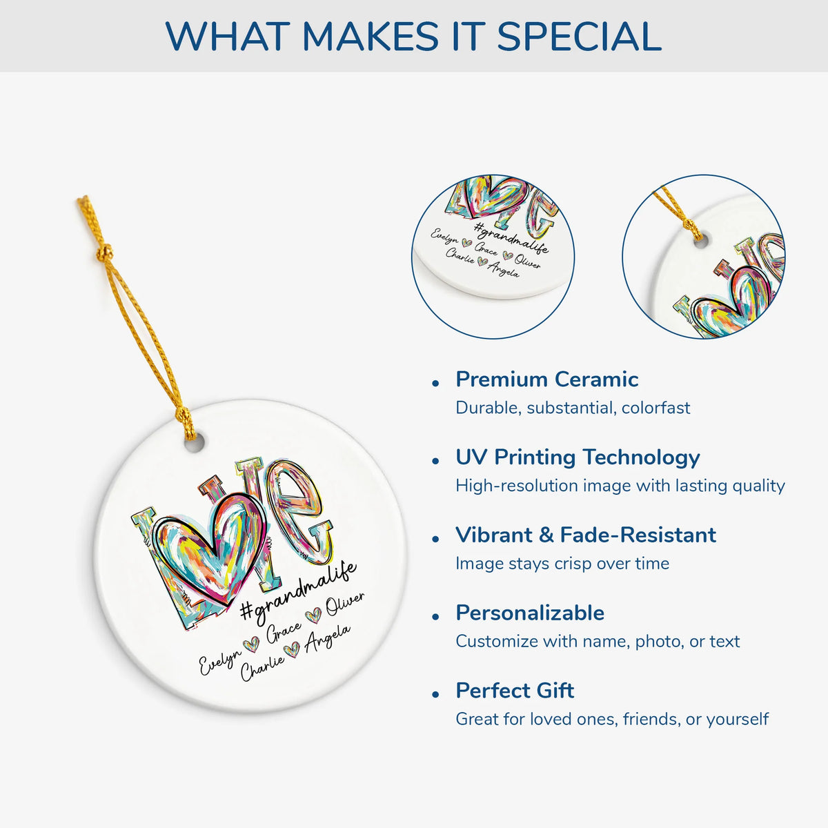 Love #Grandmalife Personalized Ceramic Ornament - Custom Christmas Keepsake for Grandma