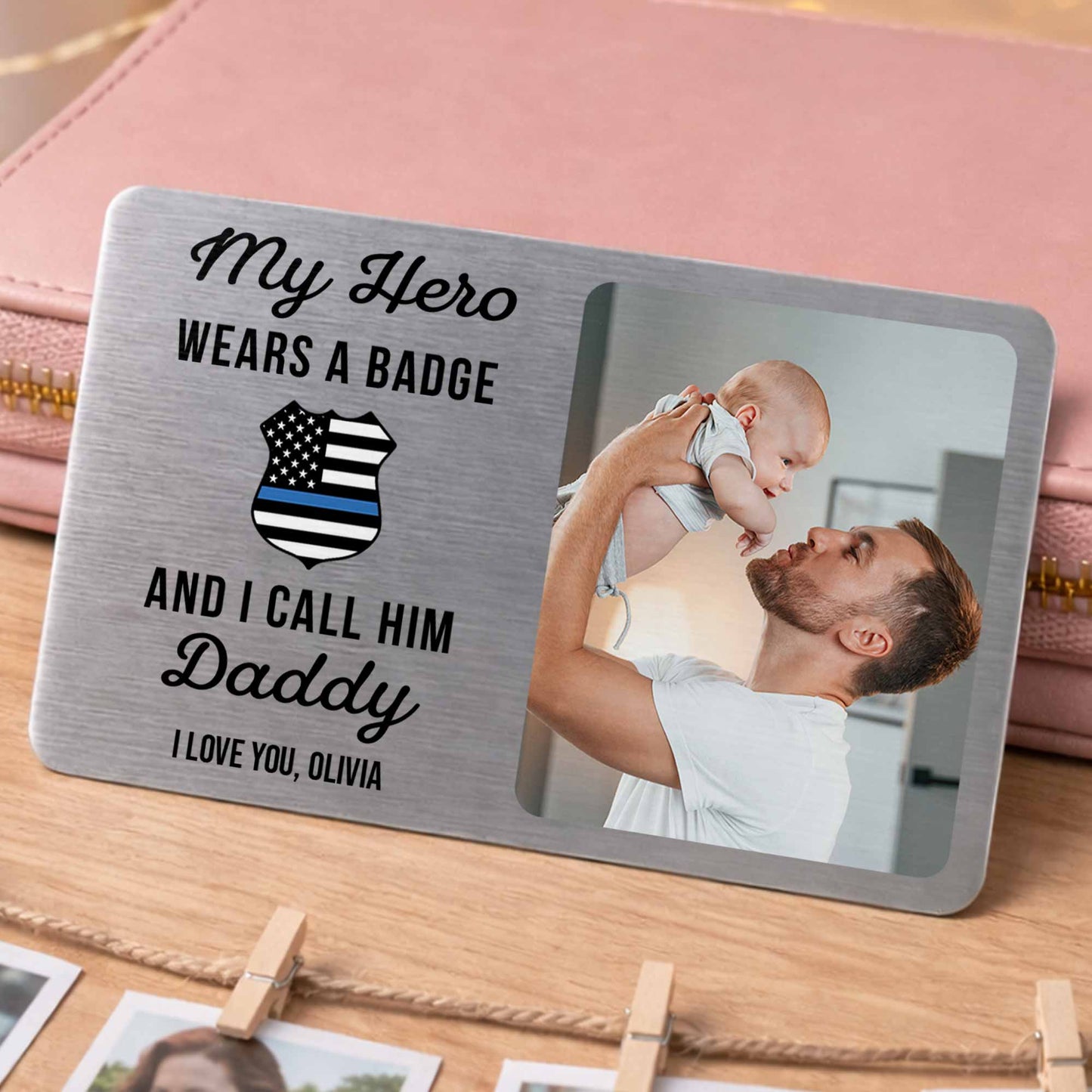 Custom Police Dad Wallet Card for Dad with personalized design details for meaningful gifting image 8