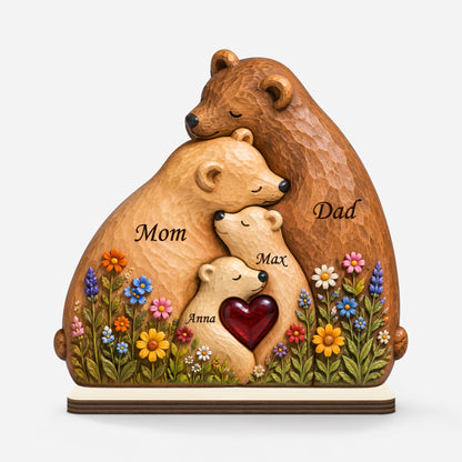Custom Bear Family Wooden Plaque - Personalized Wooden Keepsake Sign for Mom Dad