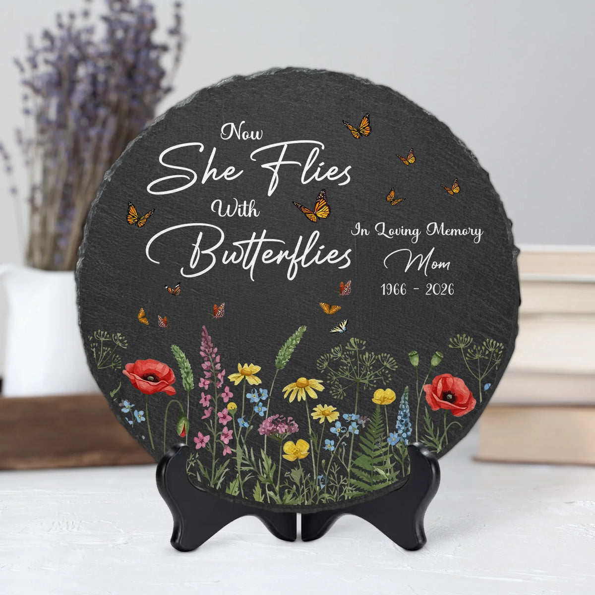Now She Flies With Butterflies - Personalized Memorial Stone Gift