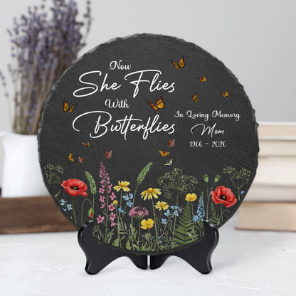 Now She Flies With Butterflies - Personalized Memorial Stone Gift