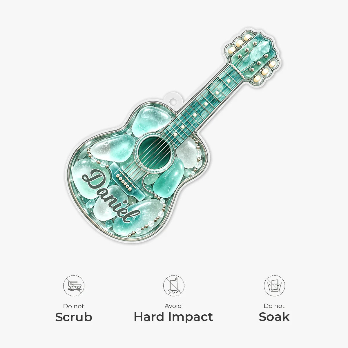 Custom Sea Glass Guitar Acrylic Ornament - Personalized Music Lover Keepsake Gift