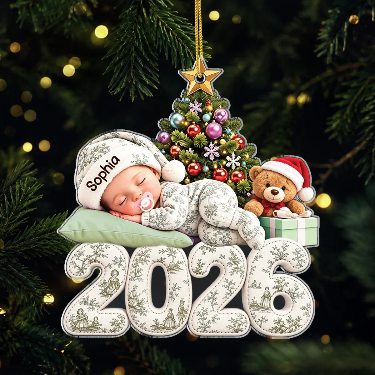 Custom Sleeping Baby Christmas Ornament - Personalized Baby First Christmas Keepsake