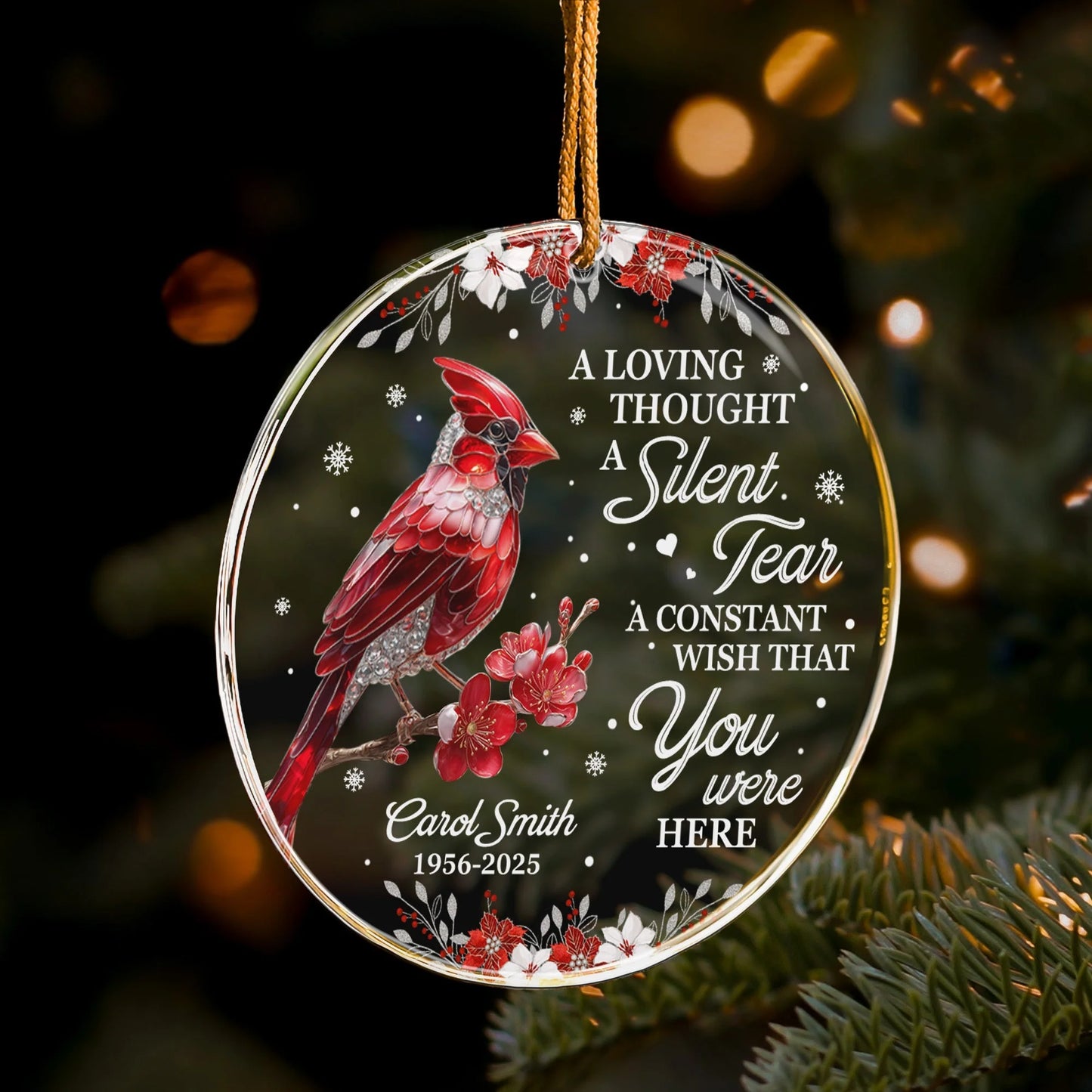 "A Silent Tear" Personalized Red Cardinal Memorial Acrylic Ornament - Custom Sympathy Gift for Family Loss