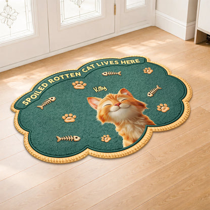 "Spoiled Rotten Cats Live Here" Personalized Shaped Doormat - Custom Welcome Mat Gift for Cat Lovers