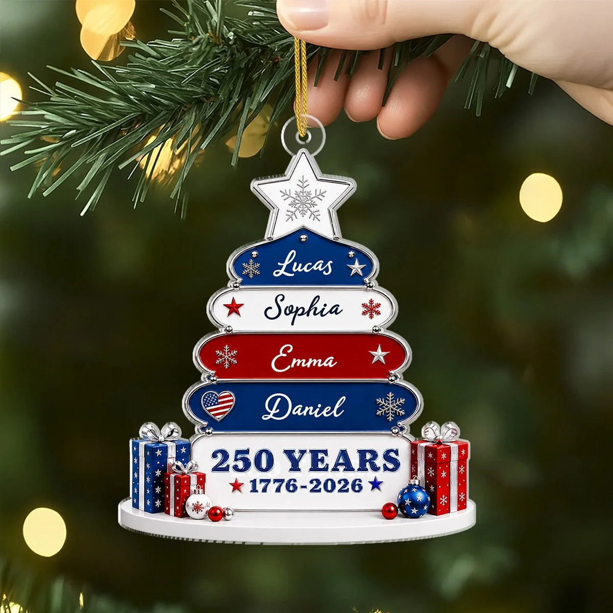 Custom 250 Years Christmas Tree Acrylic Ornament - Personalized Family Names Keepsake Gift for Holiday Decor