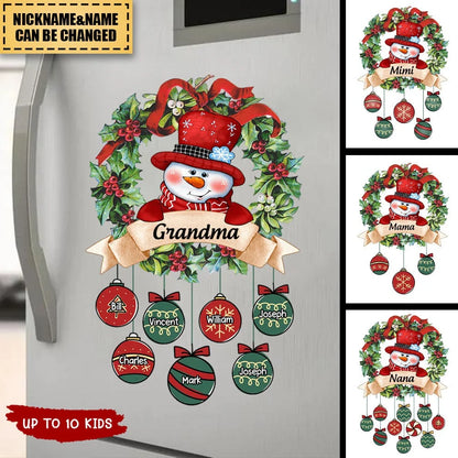 Custom Snowman Christmas Wreath Decal - Personalized Kids Ornament Sticker for Grandma