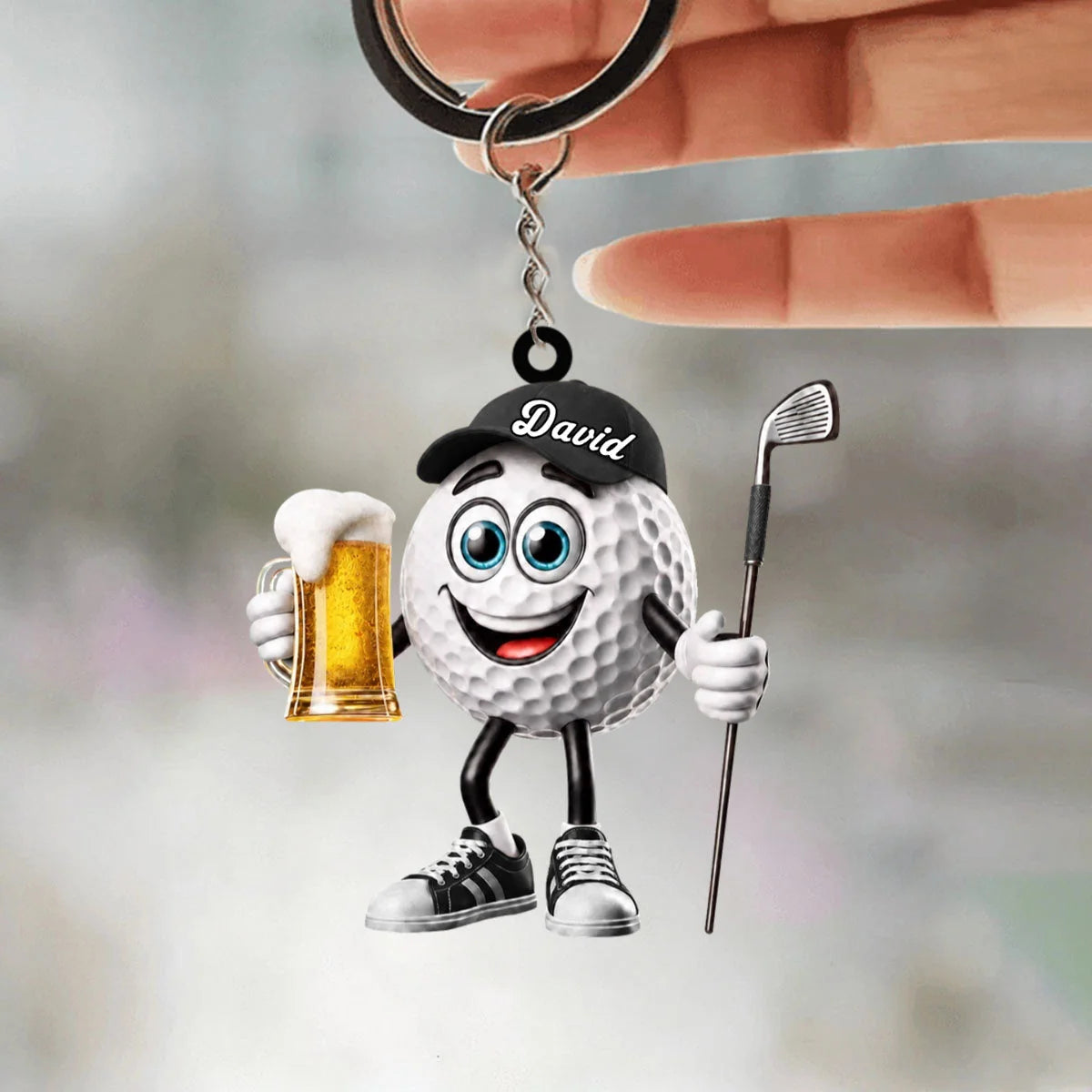 Toasting Golf Mascot Keychain - Personalized Funny Beer Golf Gift for Golfers