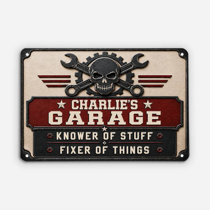 Knower of Stuff Fixer of Things Custom Metal Garage Sign - Personalized Workshop Wall Decor Gift
