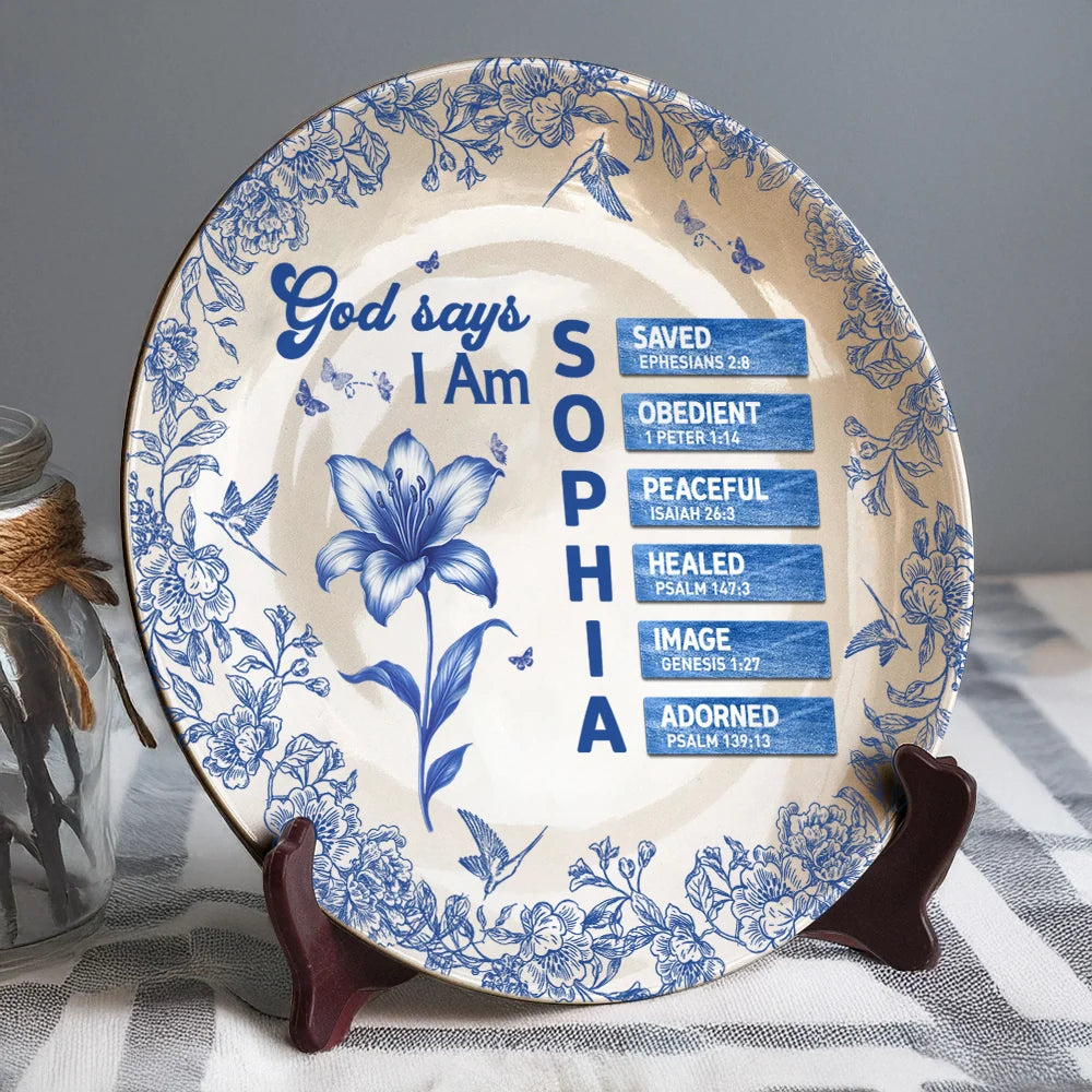 "God Says I Am" Personalized Decorative Ceramic Plate - Custom Christian Gift