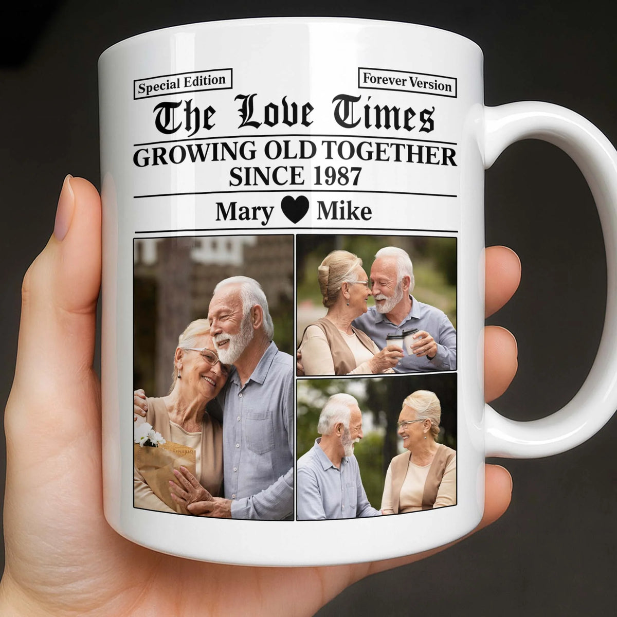 "The Love Times Growing Old Together" Personalized Photo Mug - Romantic Anniversary Gift for Couples