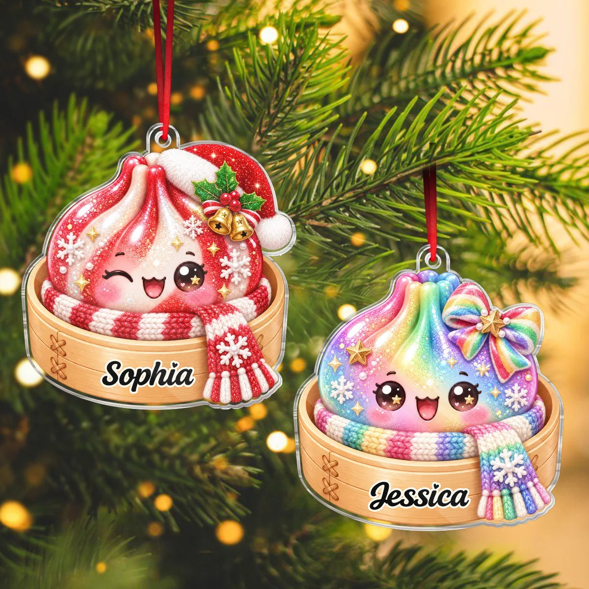 Cozy Steamer Custom Soup Dumpling Acrylic Ornament - Personalized Christmas Keepsake for Kids and Best Friends