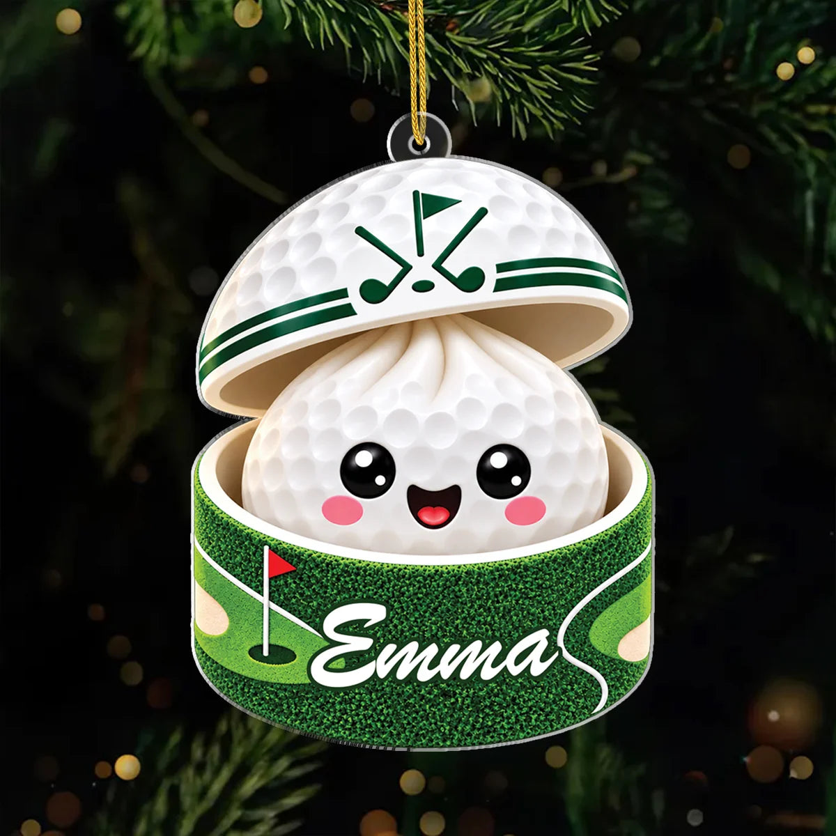 Cute Golf Dumpling Personalized Acrylic Ornament - Custom Golfer Name Keepsake Gift
