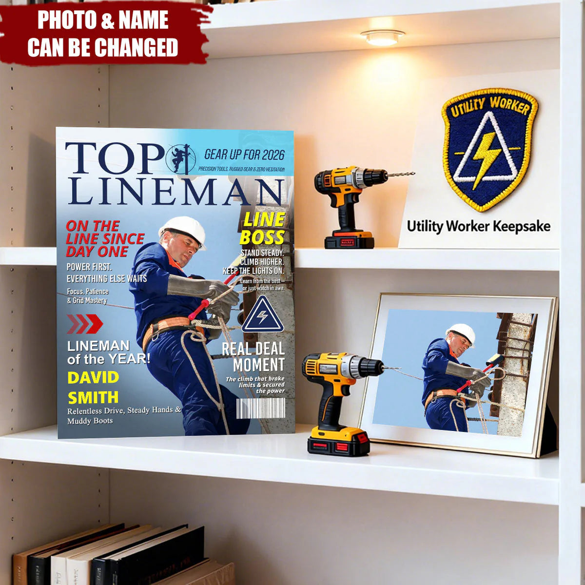 Custom Lineman Magazine Poster personalization view for Dad
