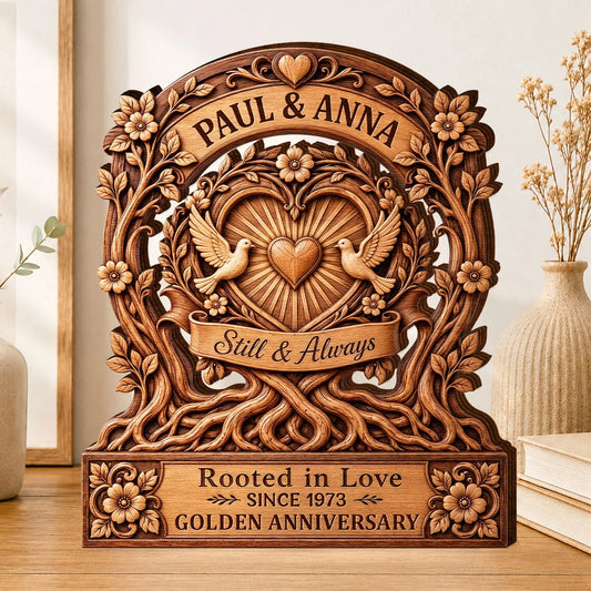 "Still & Always Rooted in Love" Personalized Wooden Block - Custom Anniversary Gift for Couples